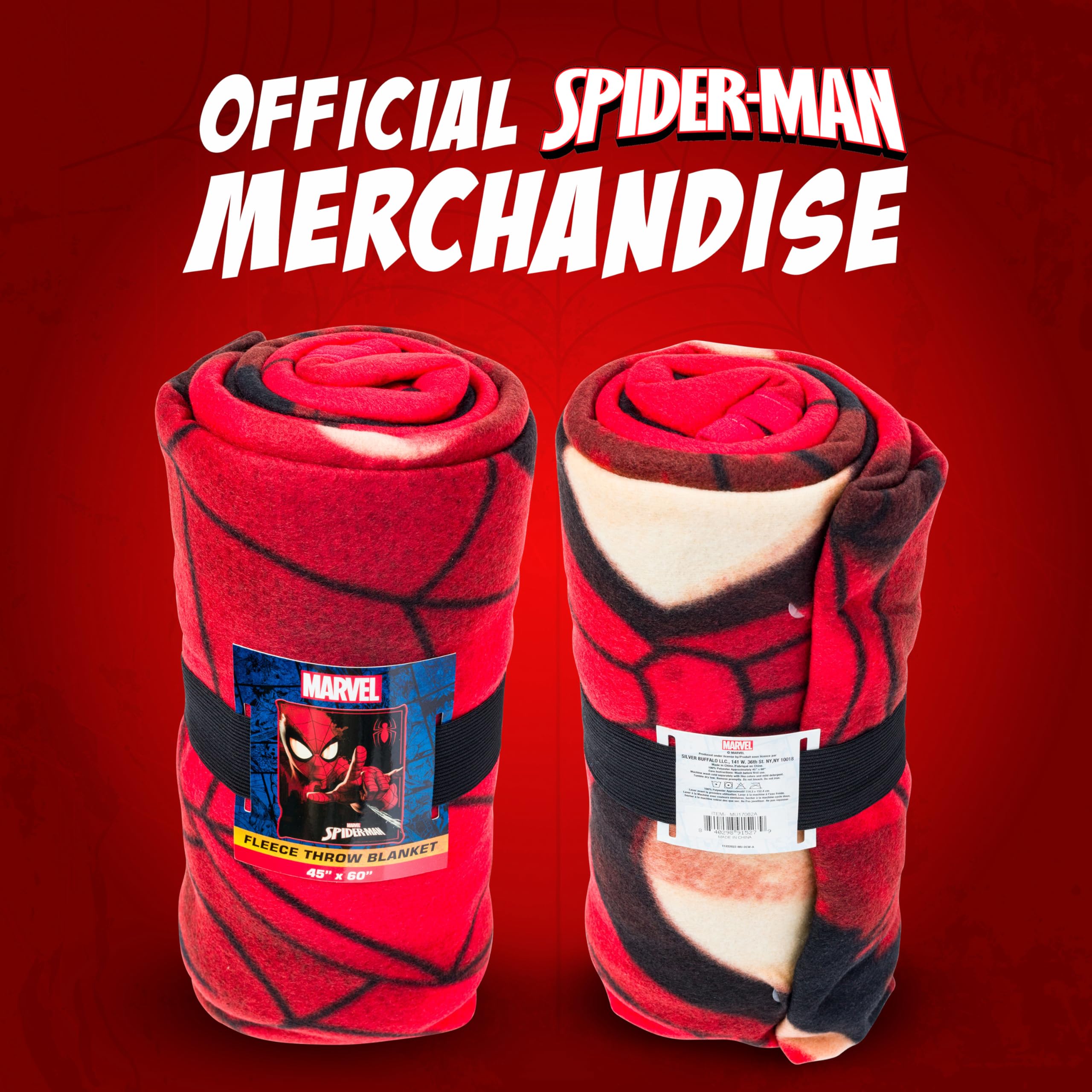 Silver Buffalo Spider-Man blanket in use on couch providing stylish comfort during movie nights