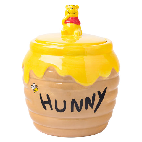 Silver Buffalo front view of Pooh hunny pot jar shows charming display appeal