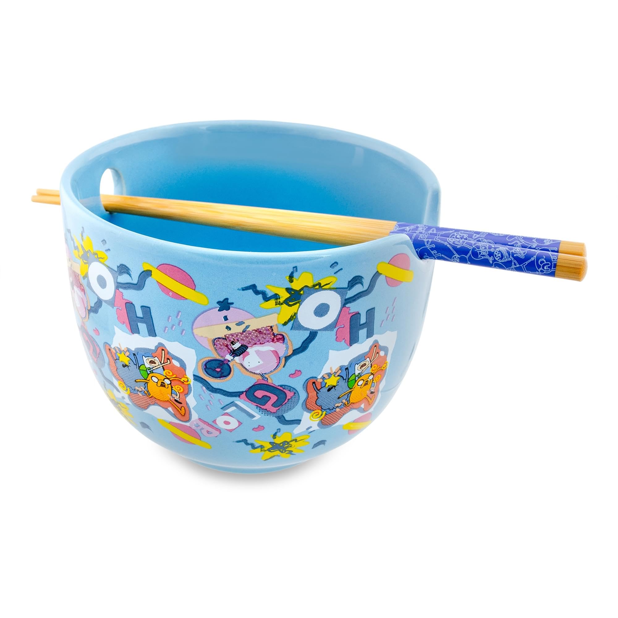 Silver Buffalo front view of bowl showing Adventure Time graphics and capacity benefit