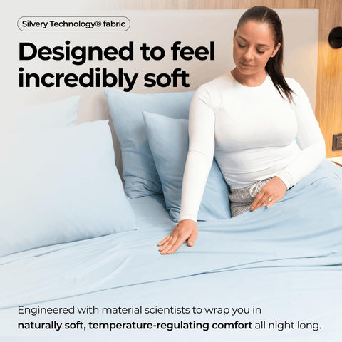 Silvery on a styled bed demonstrating comfort and temperature regulation