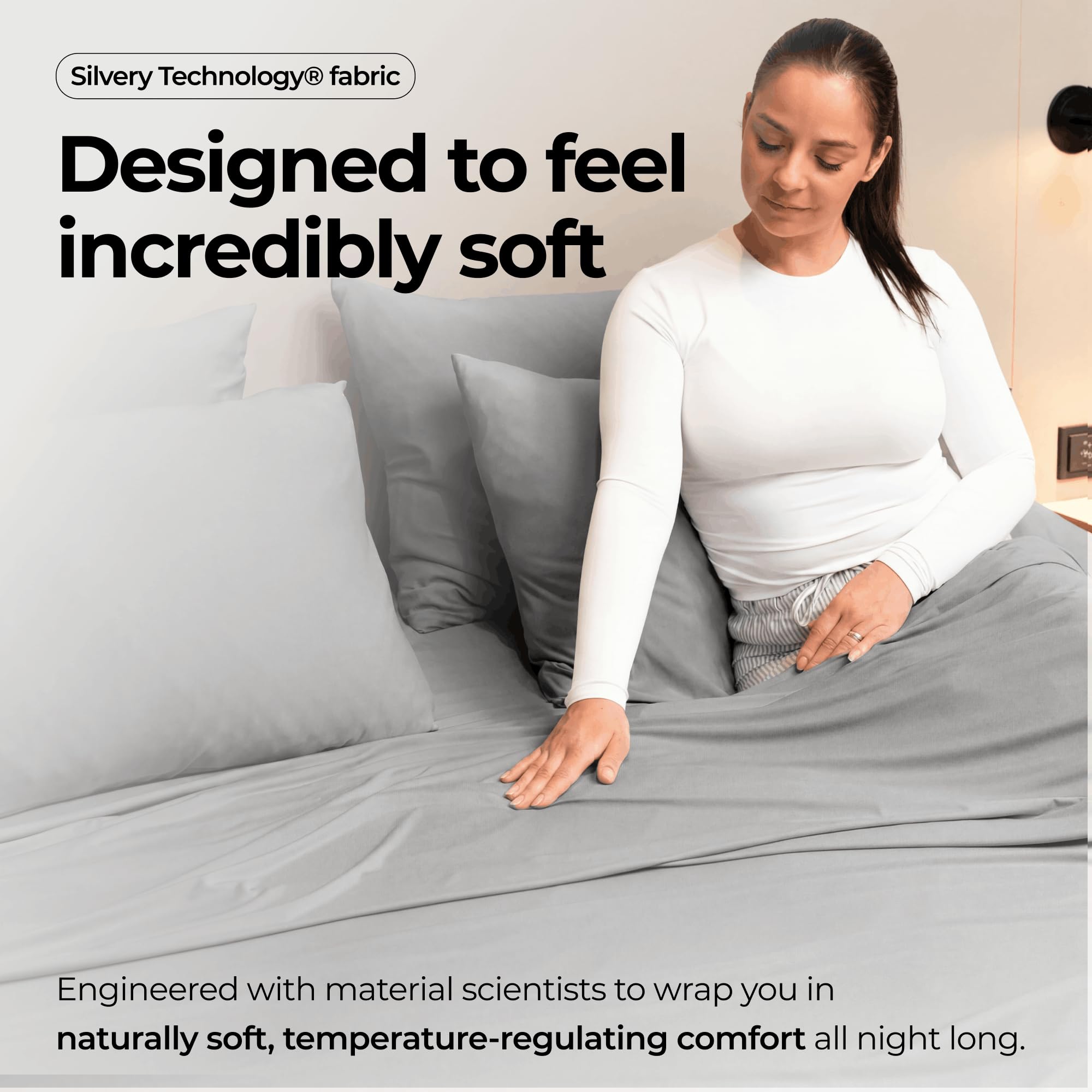 Silvery made bed in a modern bedroom demonstrating fresh look