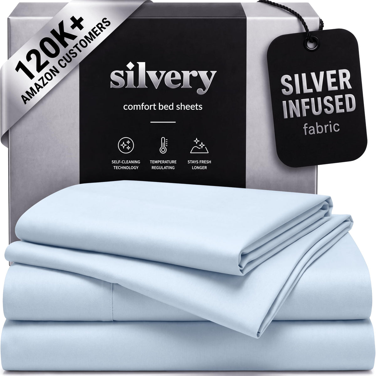 Silvery front packaging showing set and benefits for fresher sleep