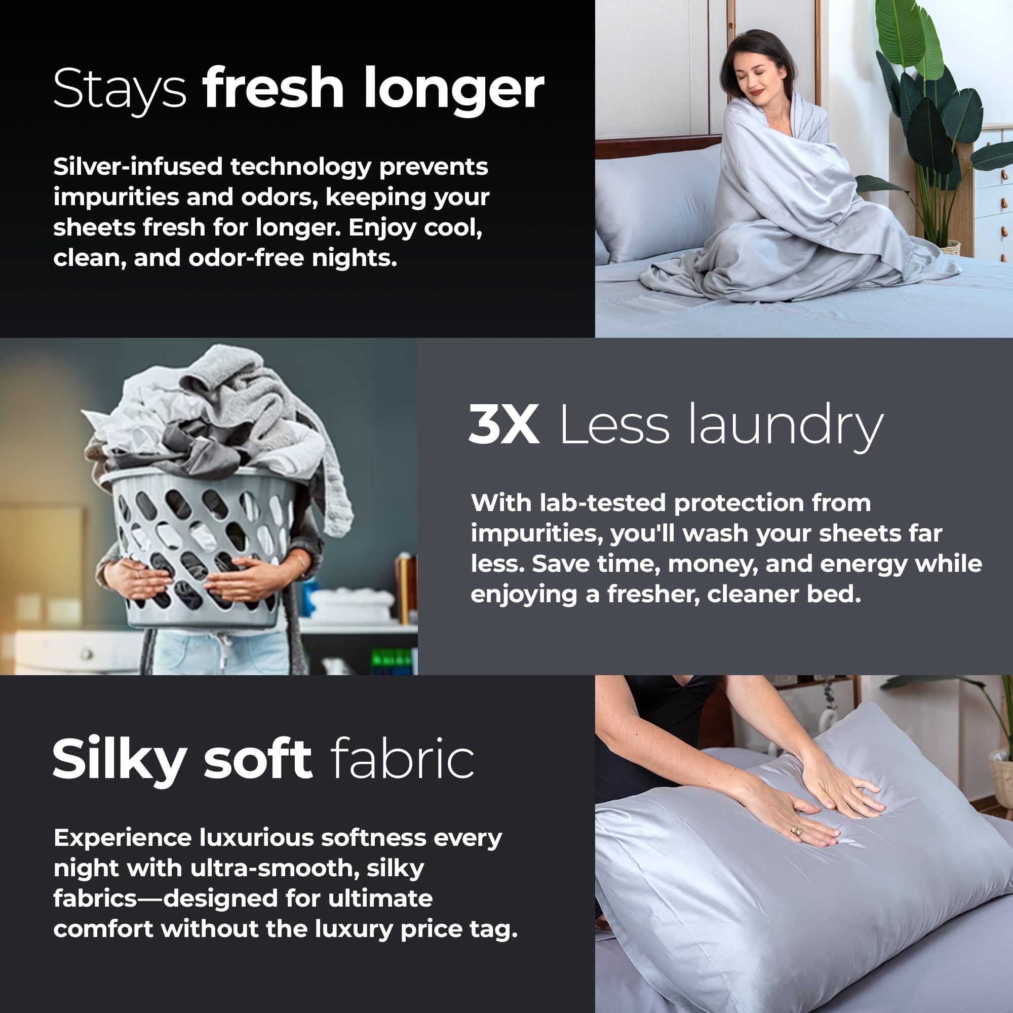 Silvery label and care tag close-up shows brand details and easy maintenance
