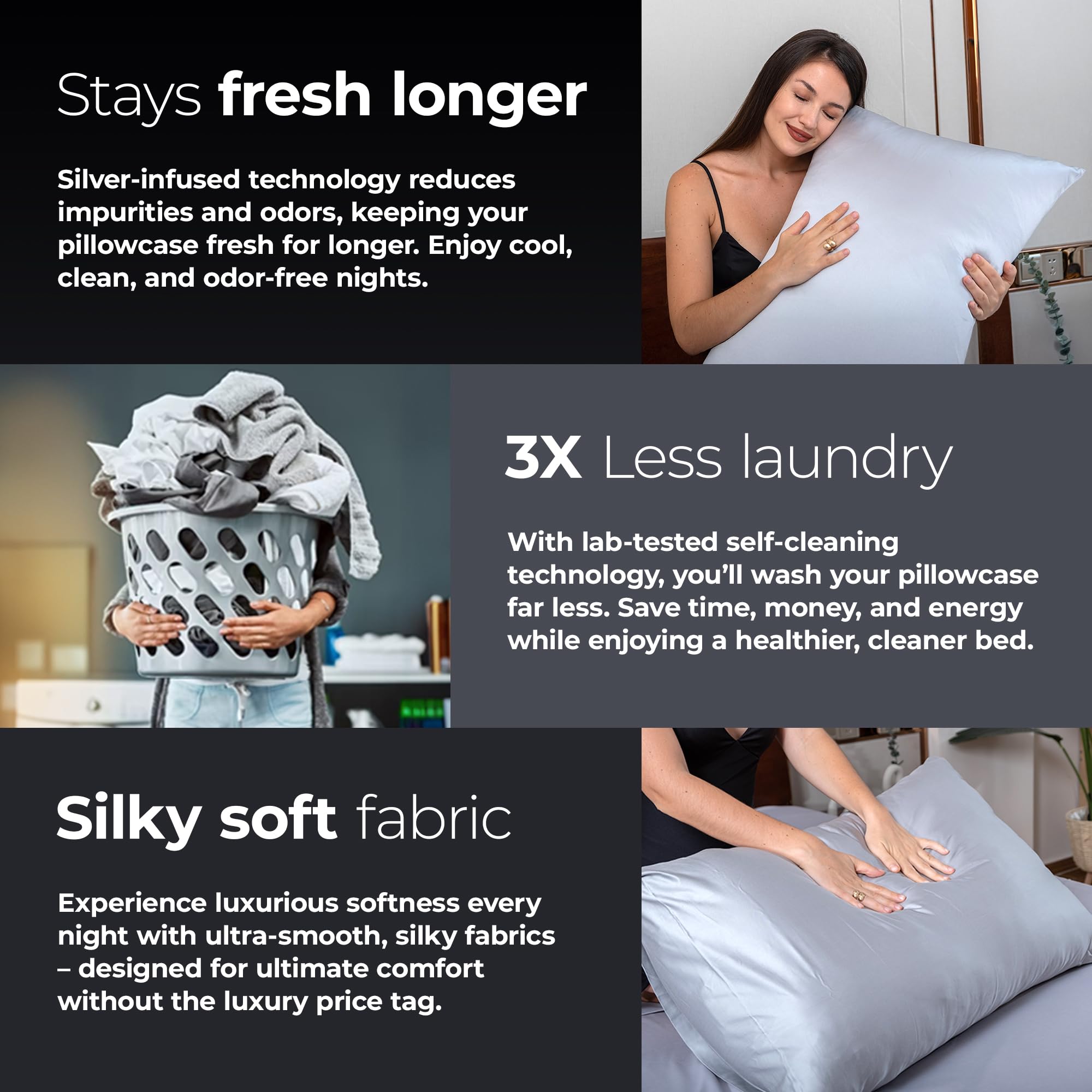 Silvery luxury bedroom styling portraying hotel-soft comfort and elegant look