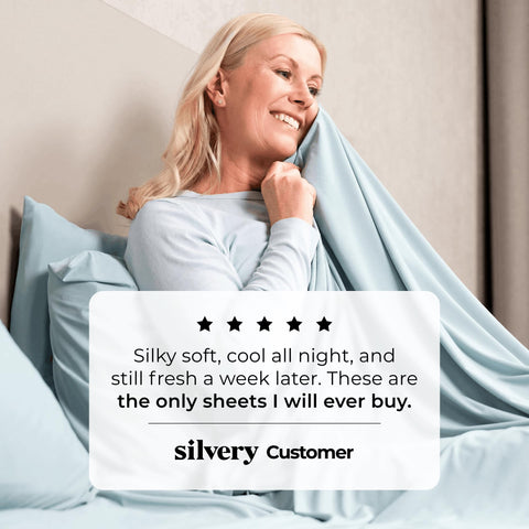 Silvery sheets on mattress for size comparison showing true fit and coverage