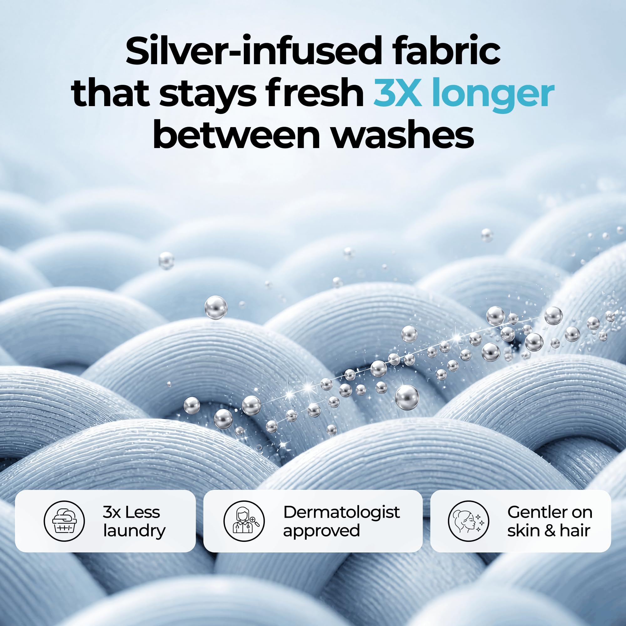 Silvery deep pocket detail showing secure fit and wrinkle control