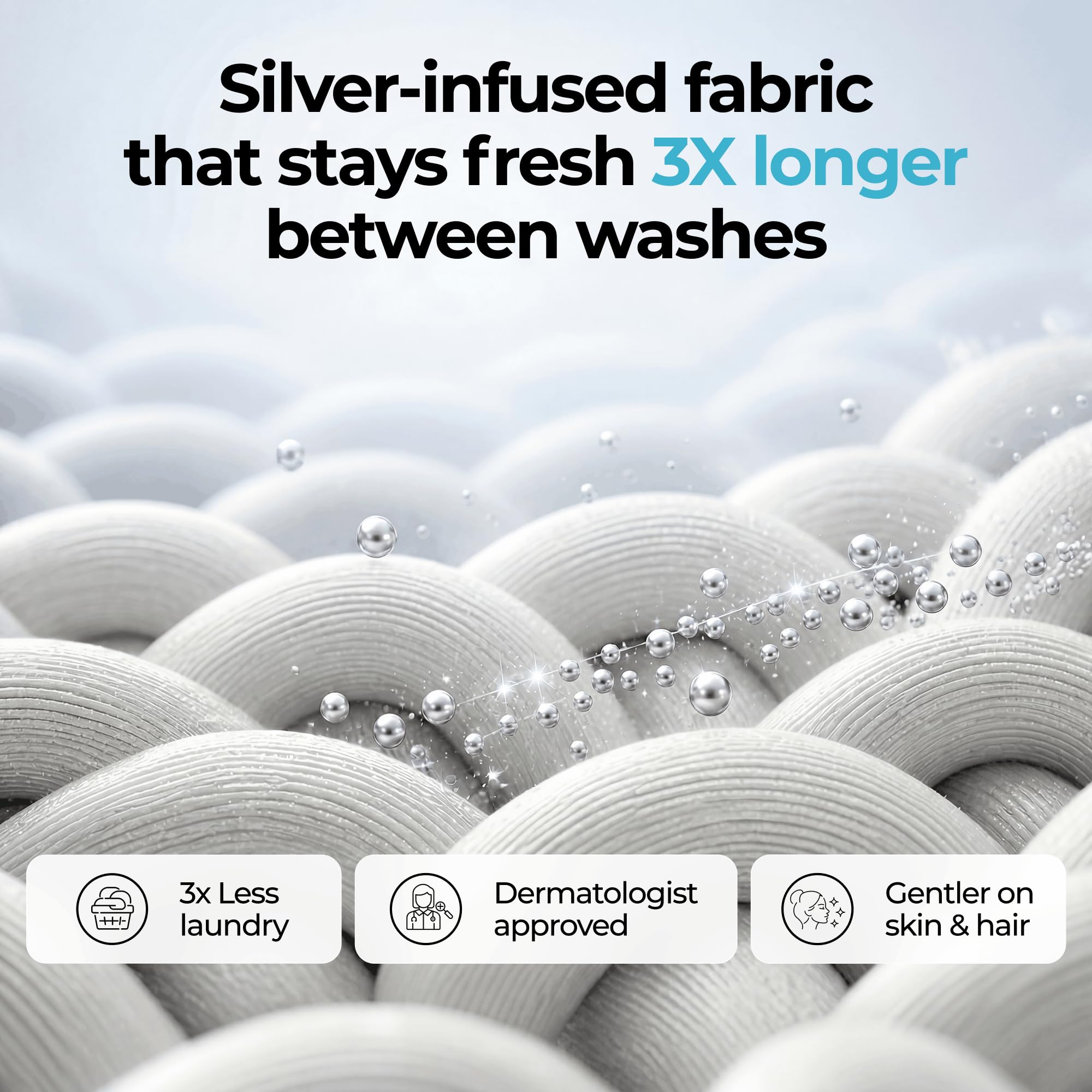 Silvery texture in hand showing ultra-soft feel and gentle comfort