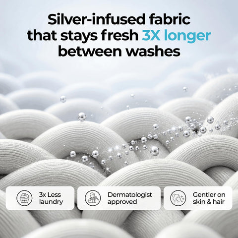 Silvery texture in hand showing ultra-soft feel and gentle comfort