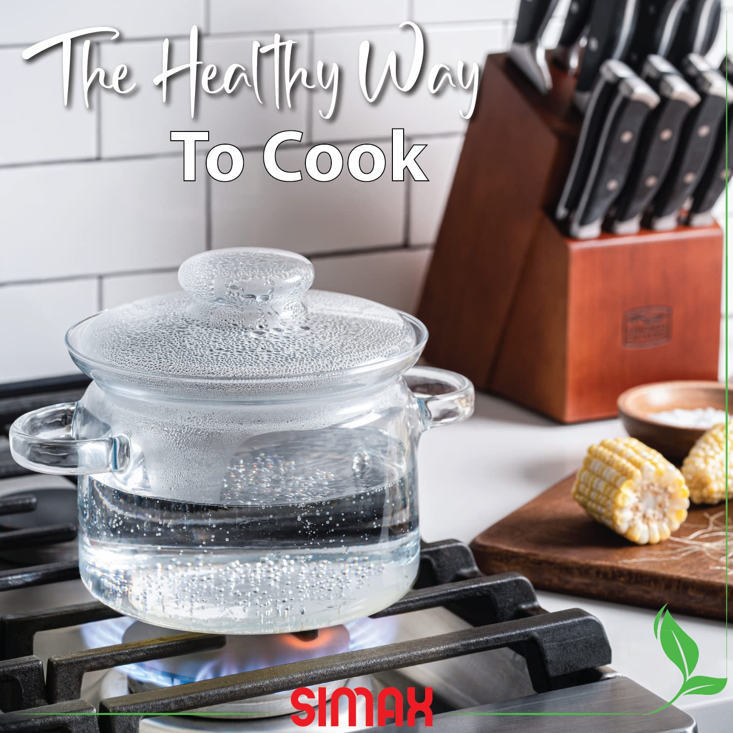 SIMAX saucepan on stovetop with simmering sauce showing even heating benefit