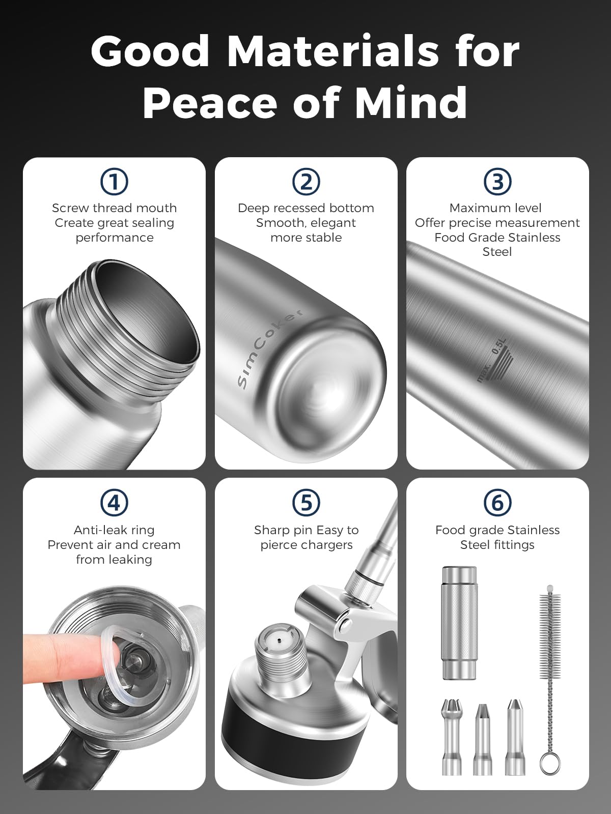 SimCoker three stainless decorating tips close-up for precise plating benefit
