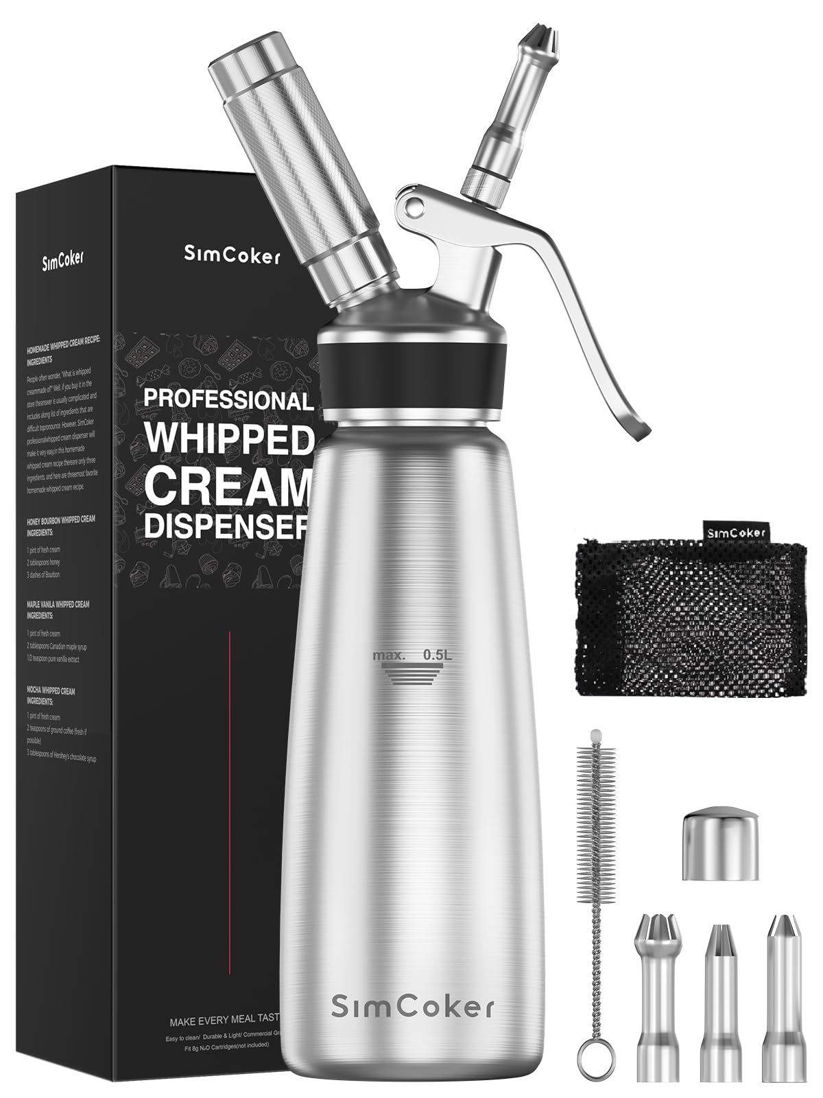 SimCoker front view canister showing sleek stainless finish and easy grip benefit