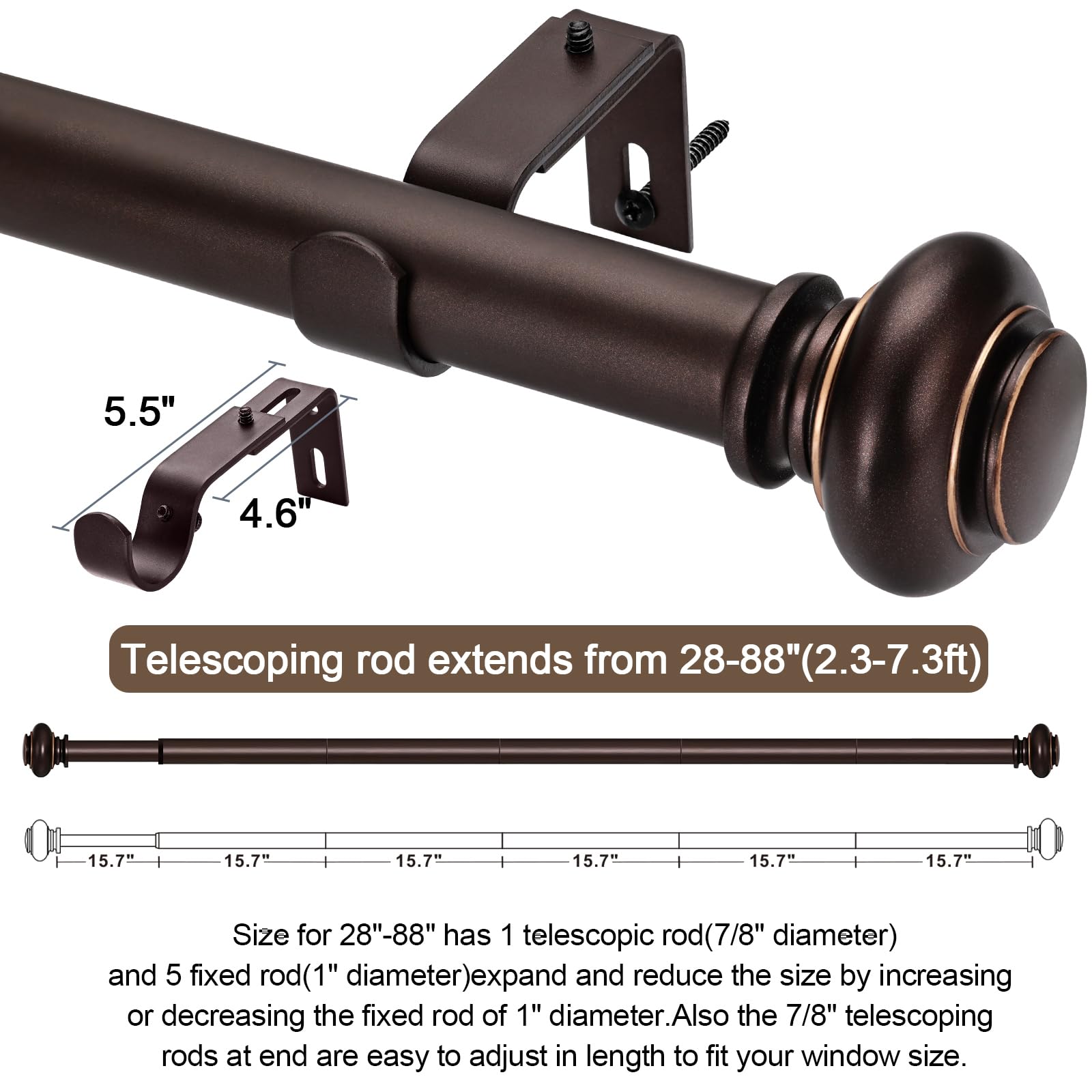 SIMEWIN rod next to measuring tape illustrating adjustable 48–84 inch range