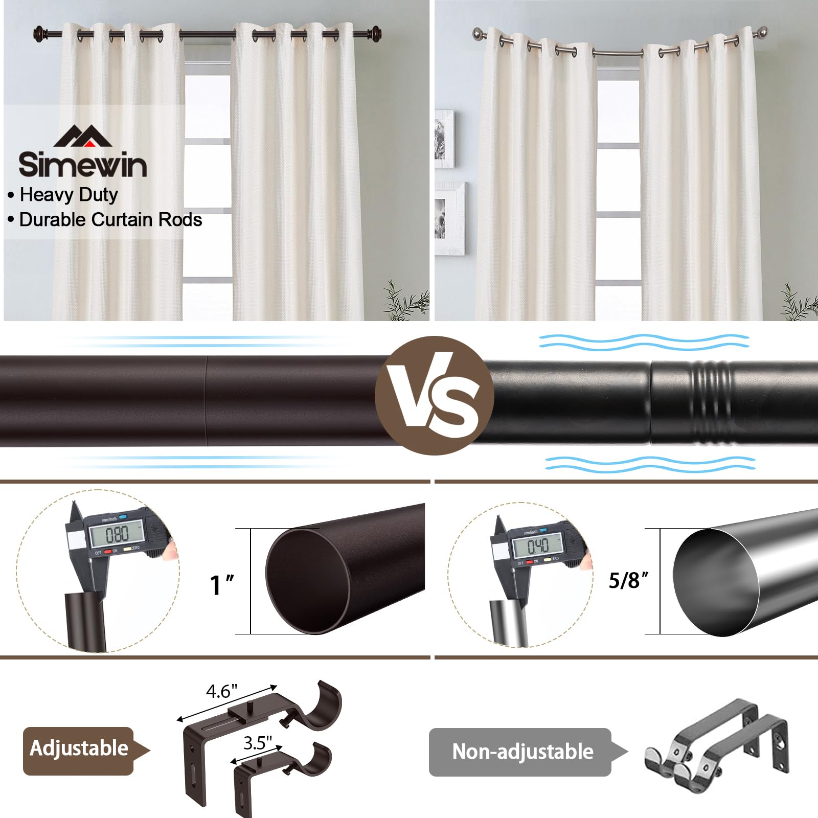 SIMEWIN rod installed over window demonstrating neat curtain drape support
