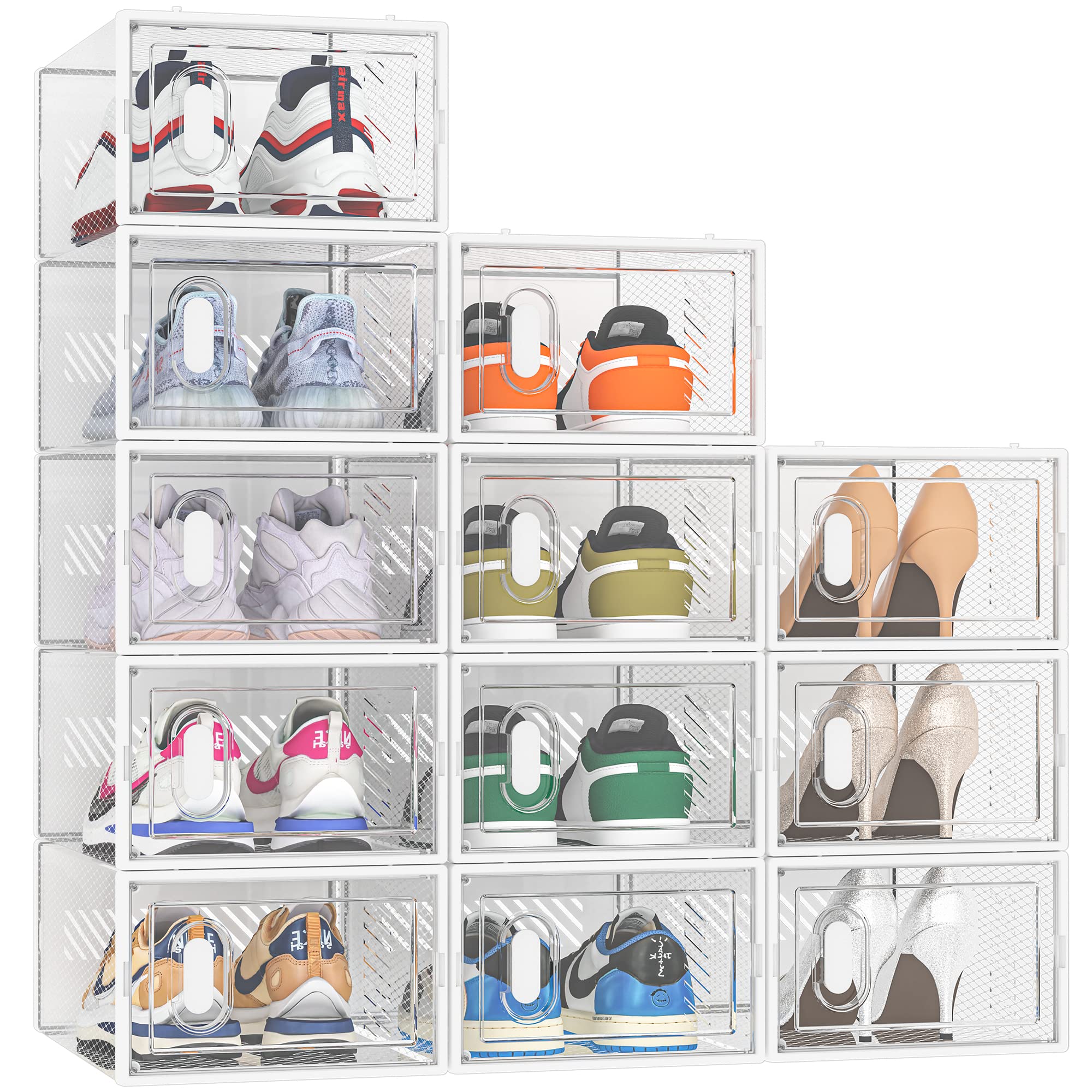 SIMPDIY front view clear shoe box showing neat visible storage