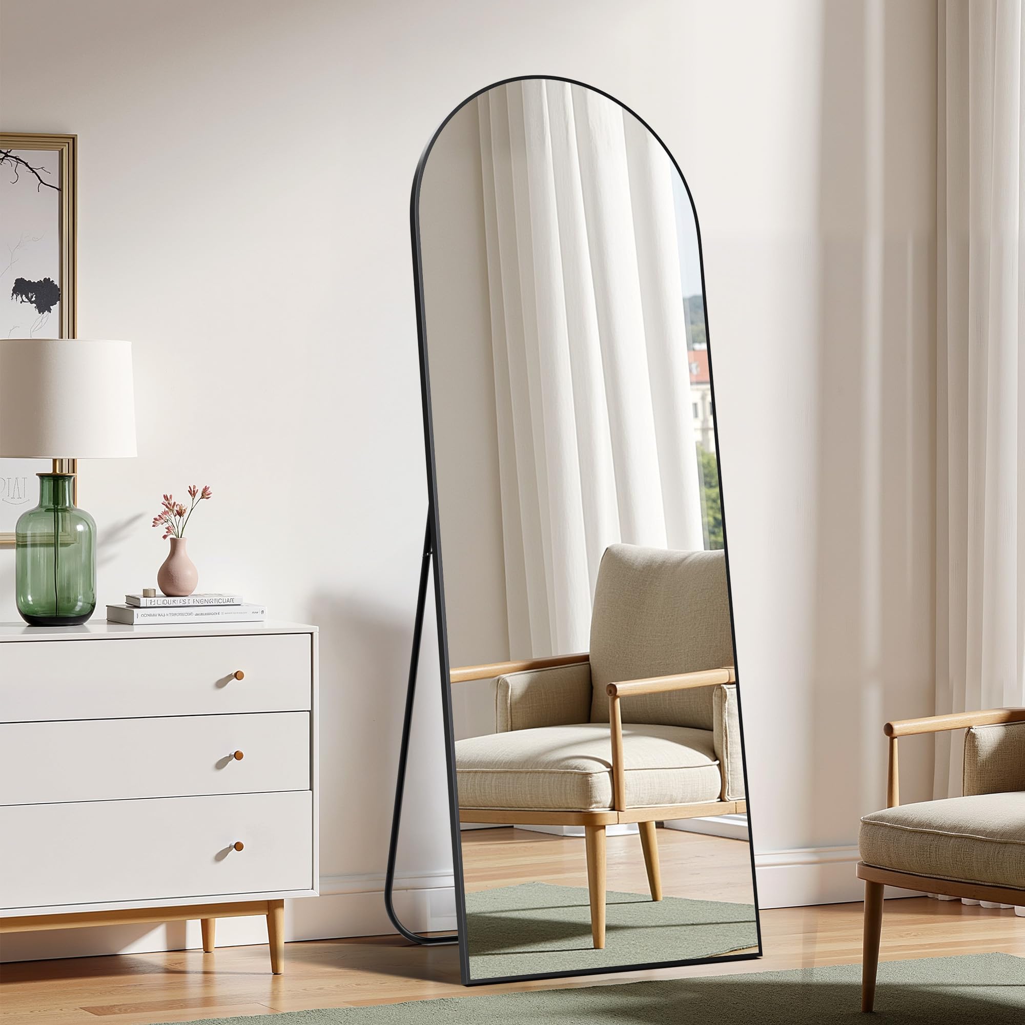 Simple Deluxe front view of arched full-length mirror showing full-body reflection benefit