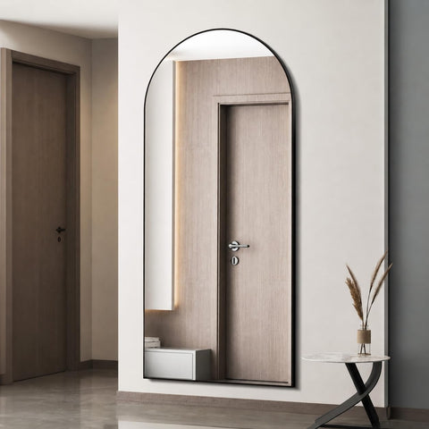 Simple Deluxe front view showing full 64x21 black arched mirror for clear full-body reflection