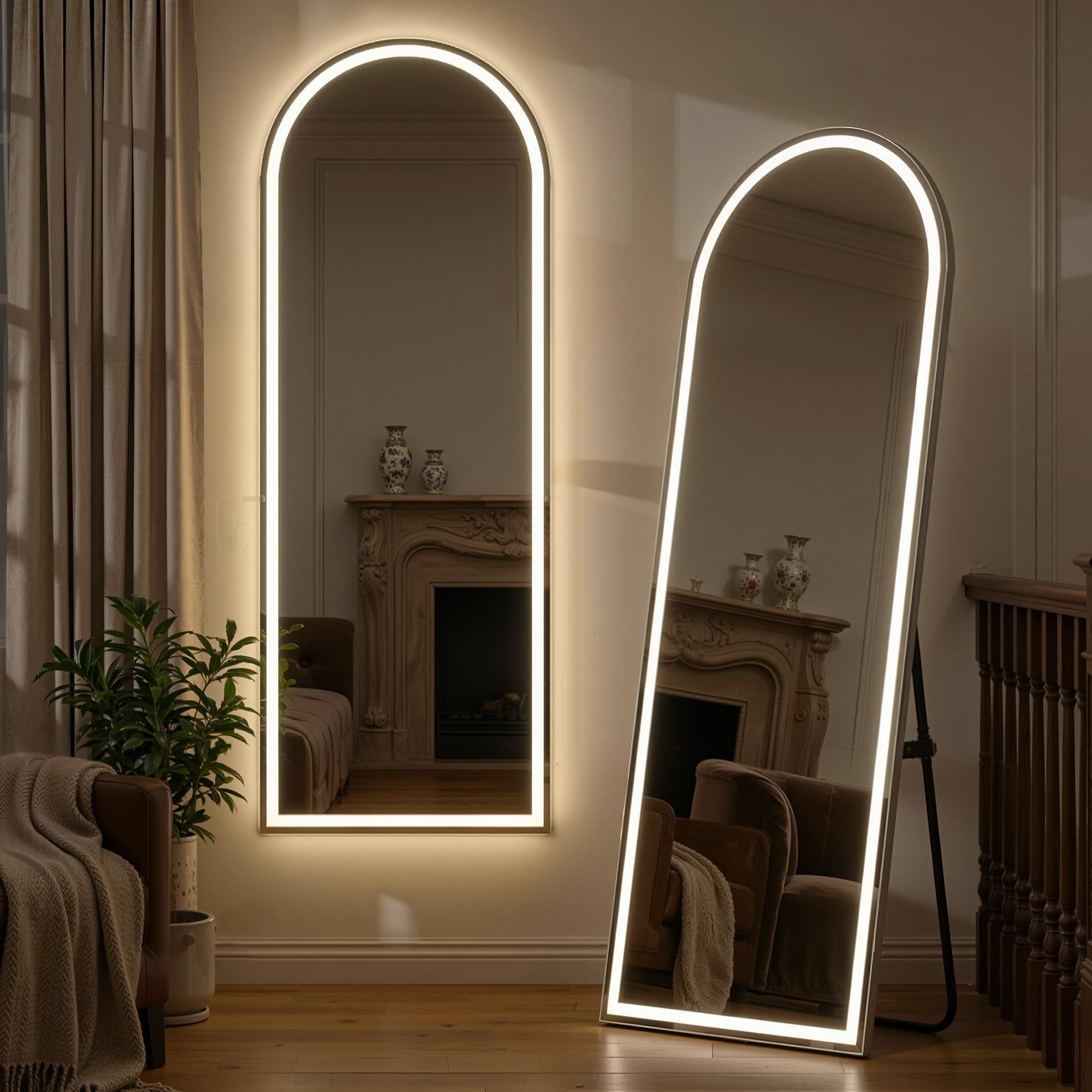 Simple Deluxe front view arched LED mirror showing full-body benefit