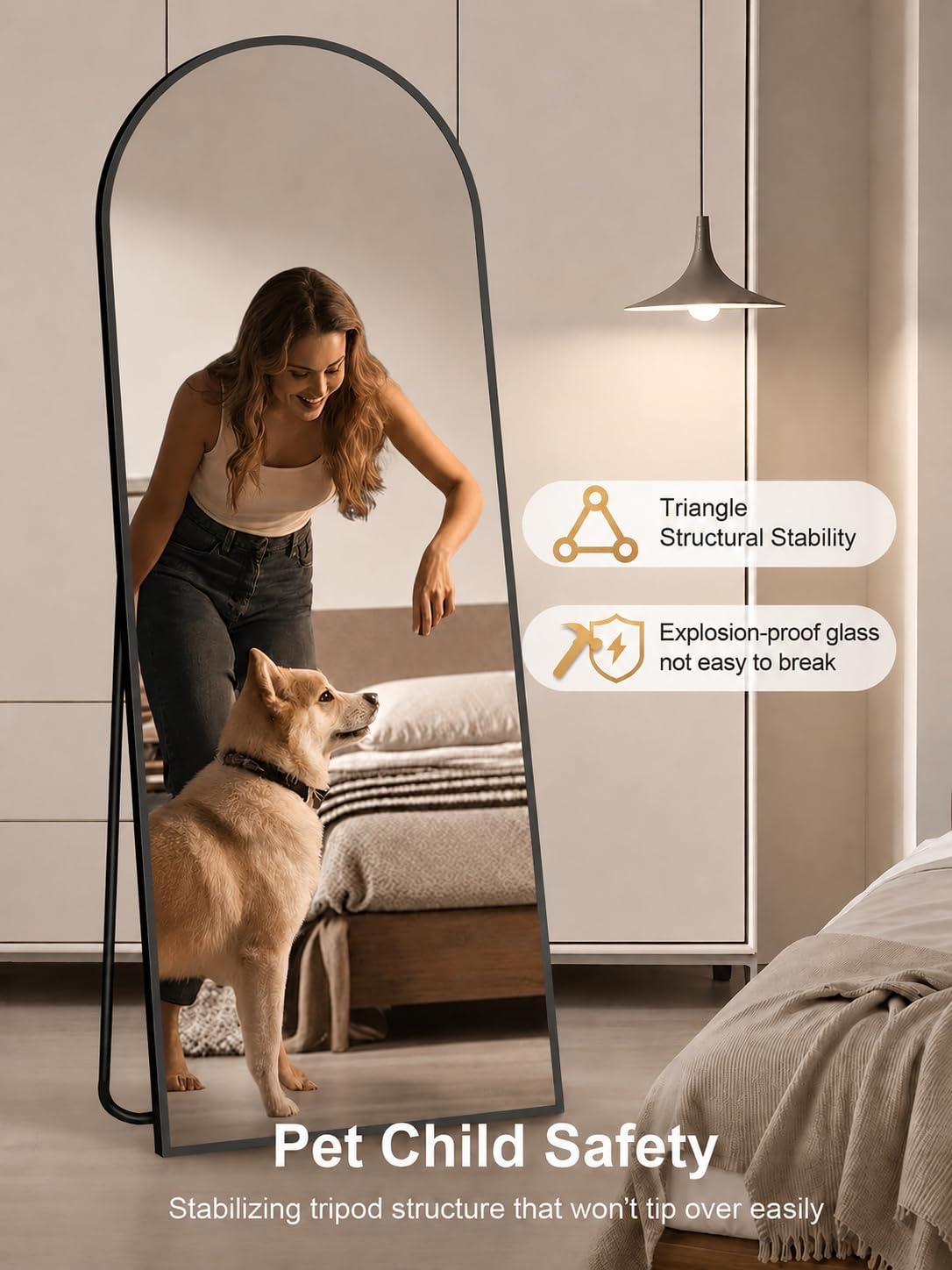 Simple Deluxe mirror leaning against wall demonstrating easy room placement benefit