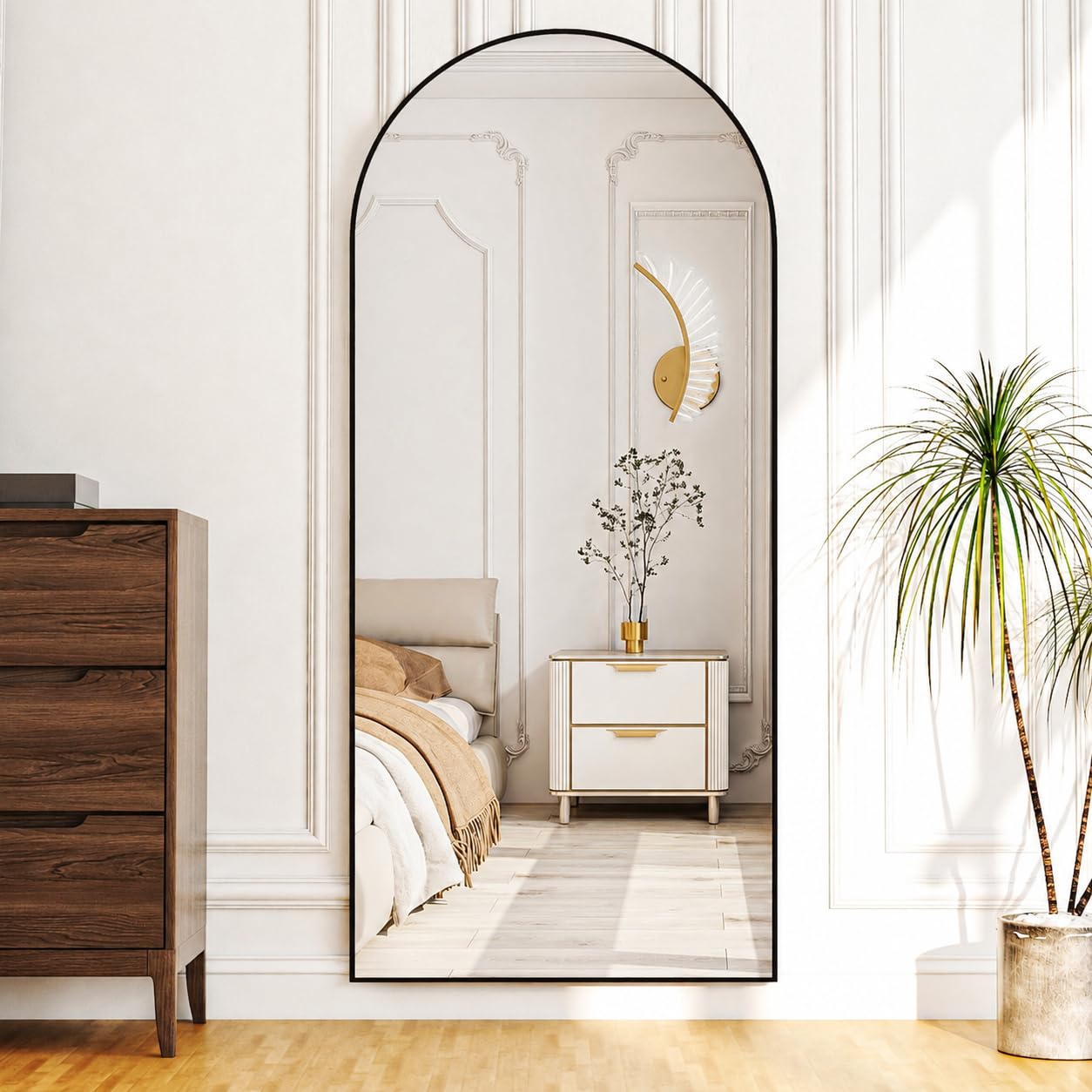 Simple Deluxe mirror with person for scale illustrating full 68x25 size benefit