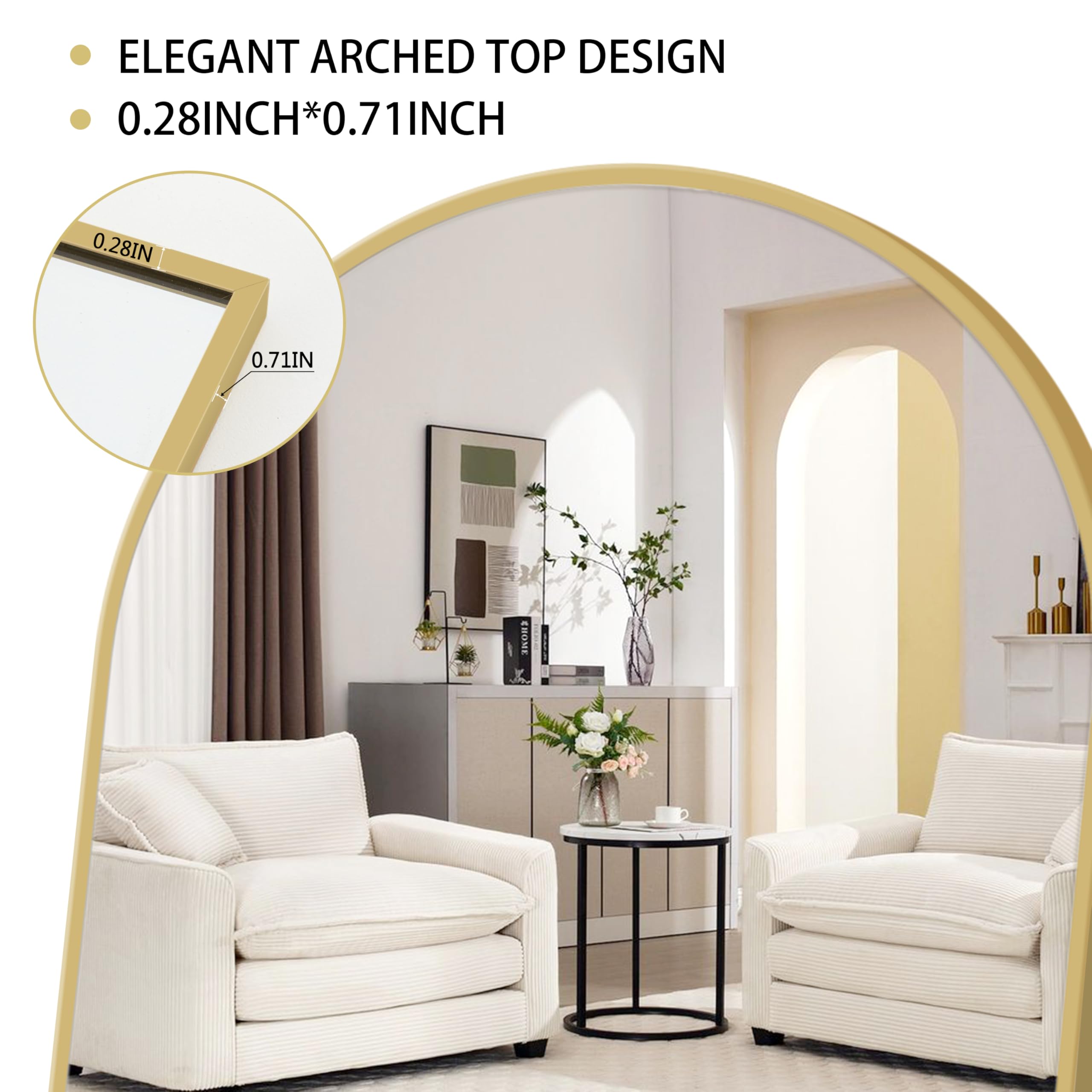 Simple Deluxe close-up of arched-top frame highlights elegant gold finish benefit
