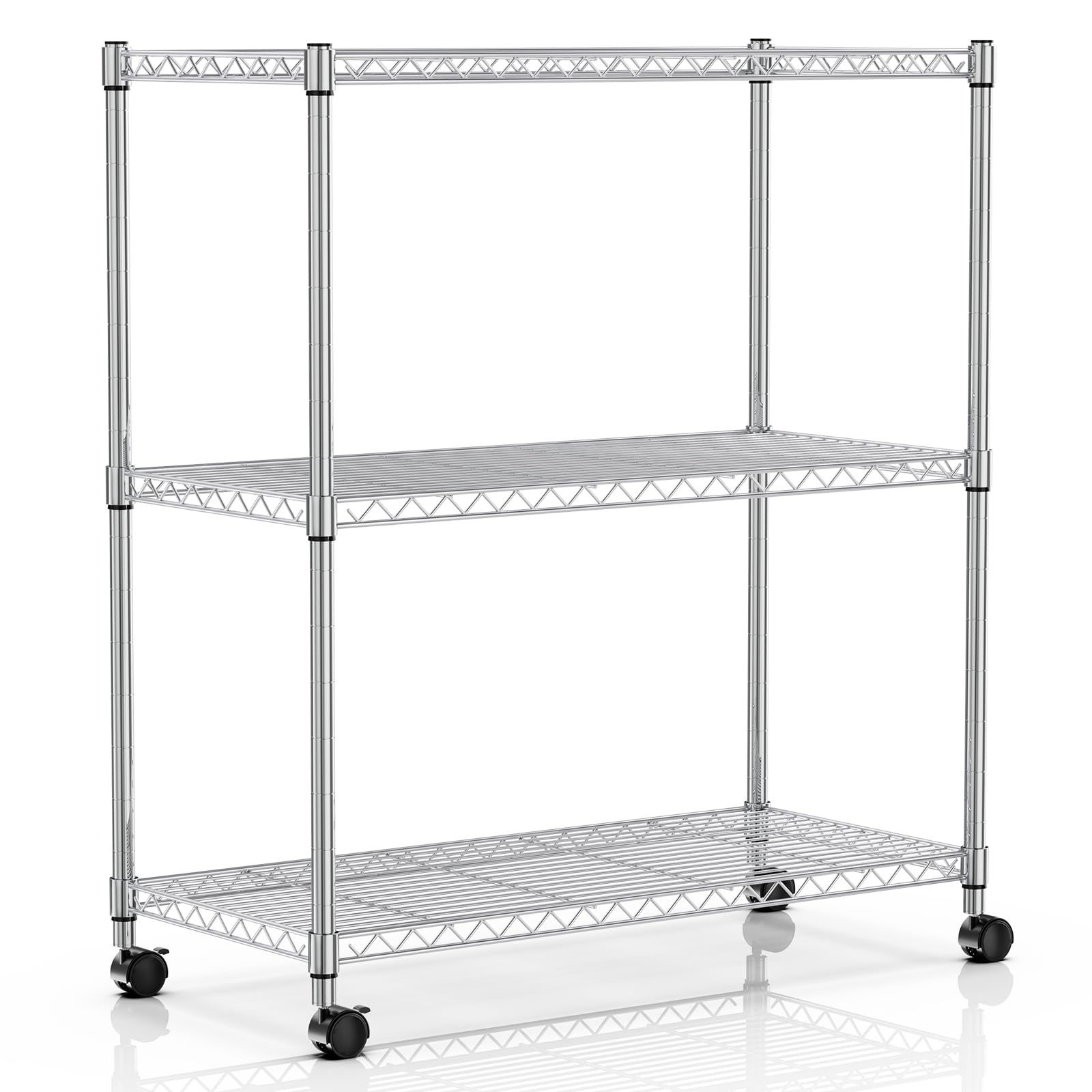 Simple Deluxe front view chrome shelf showing sturdy three-tier storage and space savings