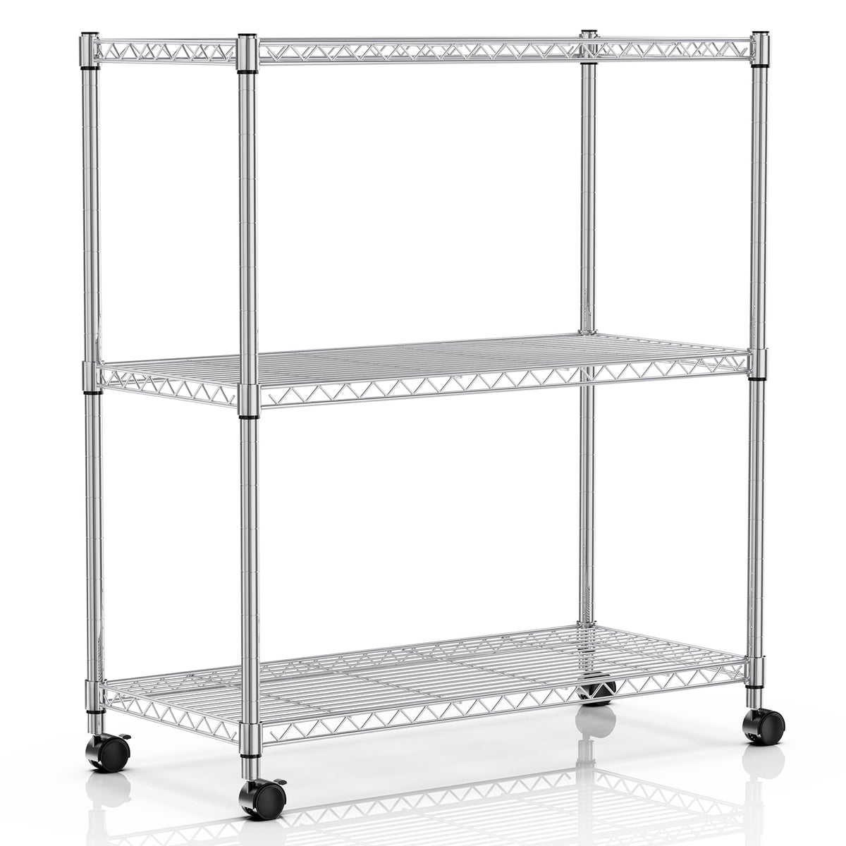 Simple Deluxe front view chrome shelf showing sturdy three-tier storage and space savings