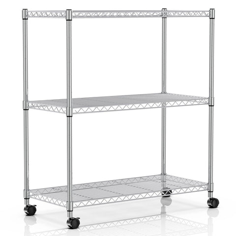 Simple Deluxe front view chrome shelf showing sturdy three-tier storage and space savings
