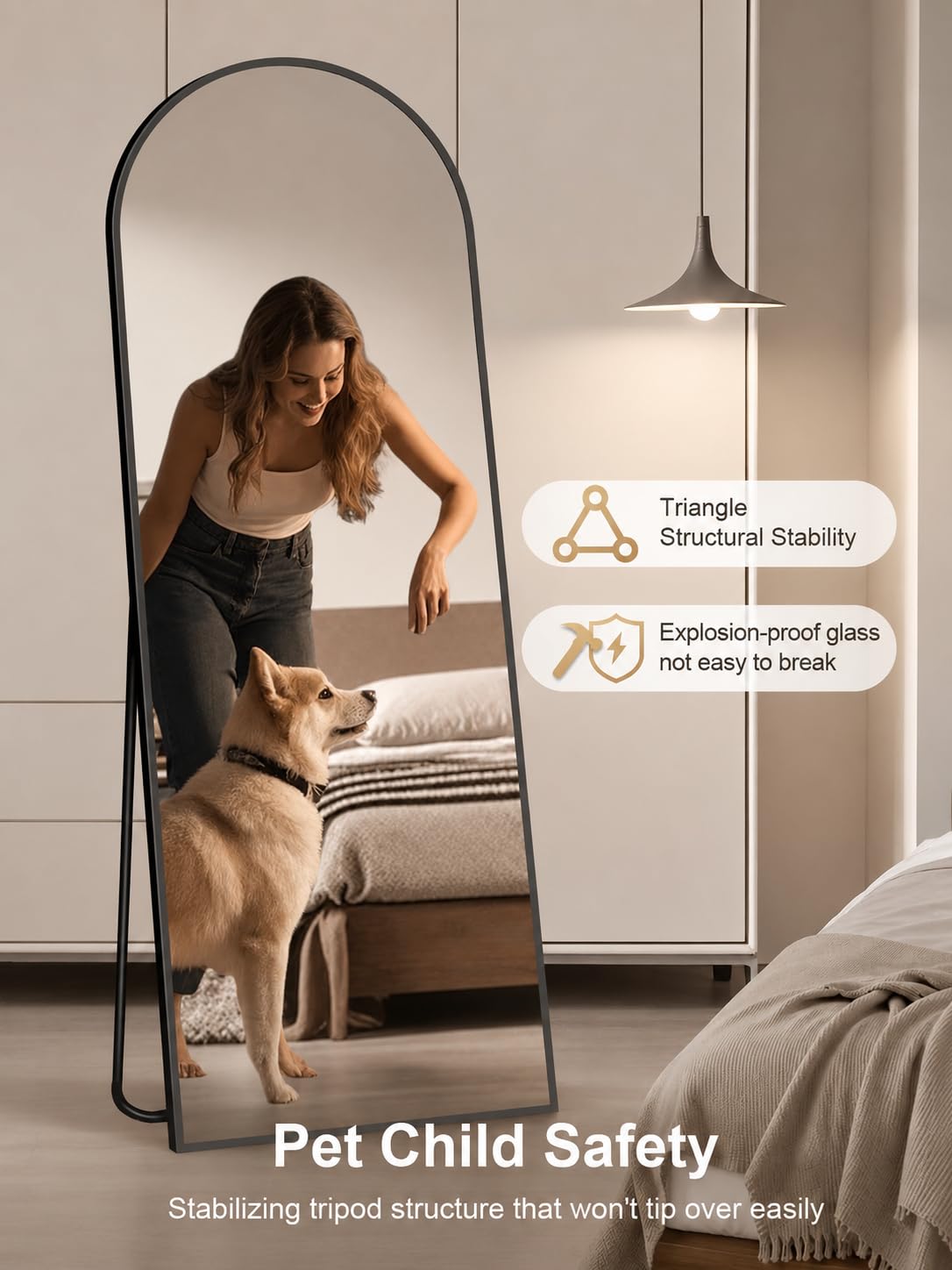 Simple Deluxe mirror leaning against wall demonstrating easy floor-standing placement