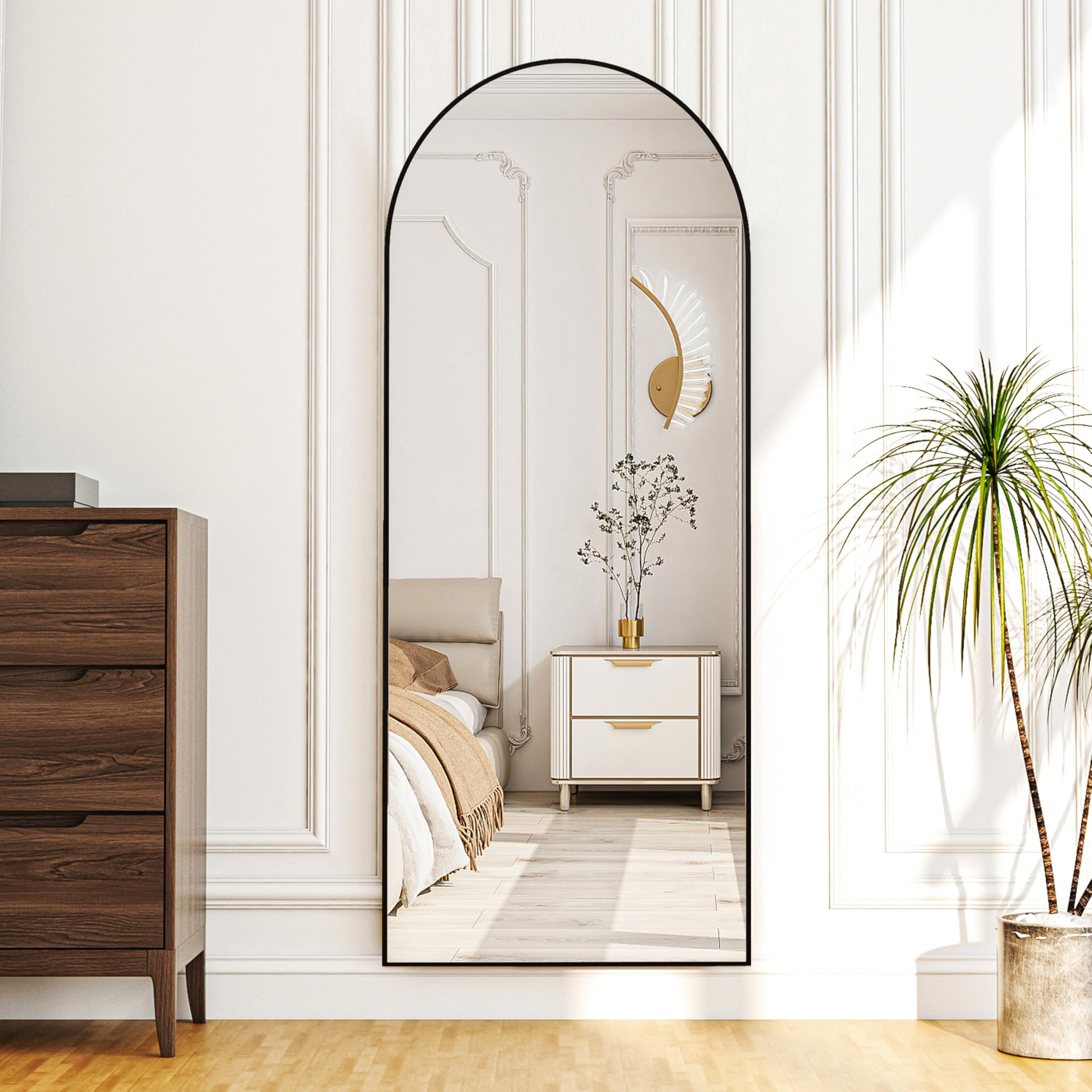 Simple Deluxe mirror beside standard door to illustrate true 64-inch height scale