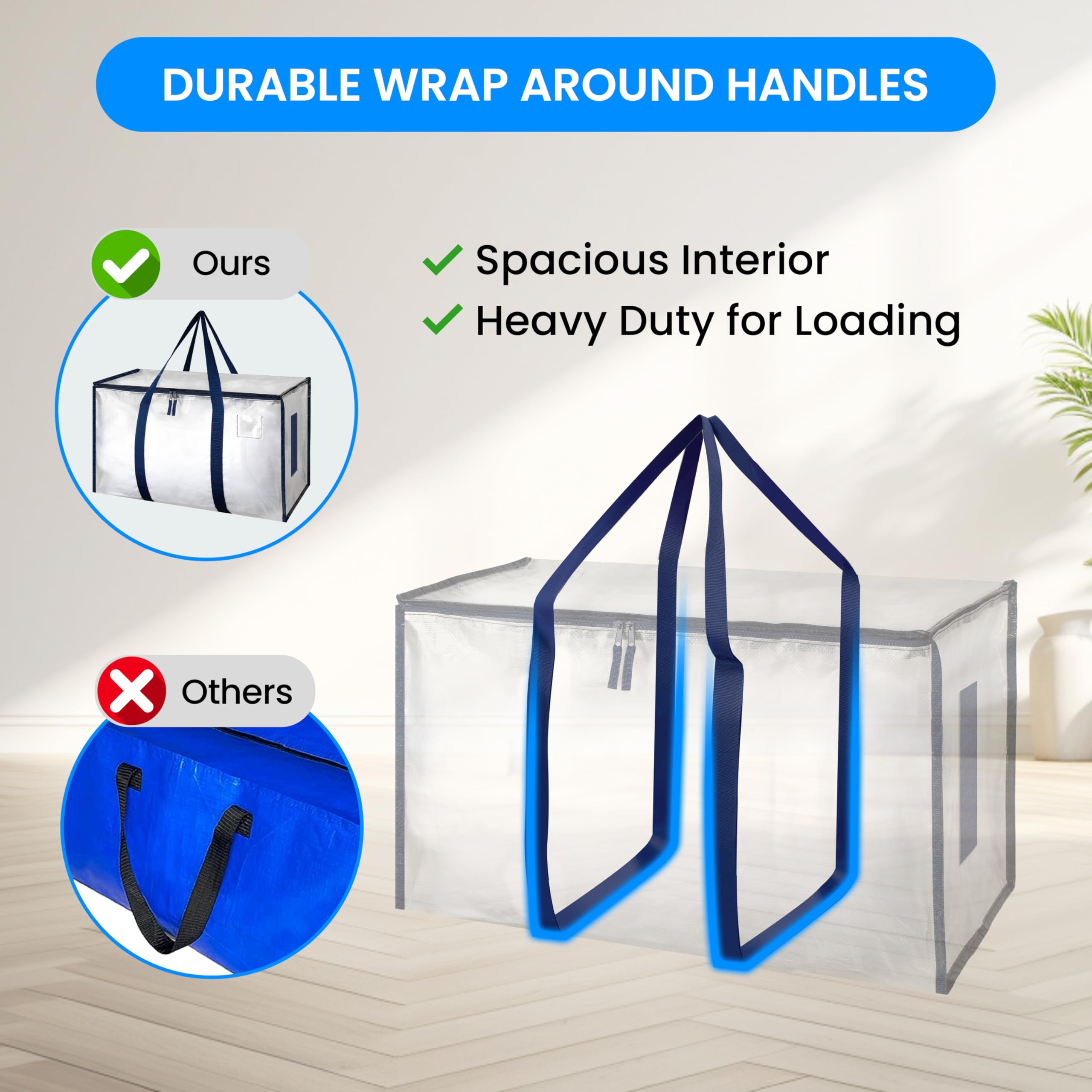 Simple Deluxe close-up of reinforced webbing handles, strong carrying benefit