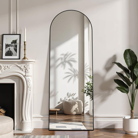 Simple Deluxe mirror freestanding in bedroom providing clear outfit checks and light