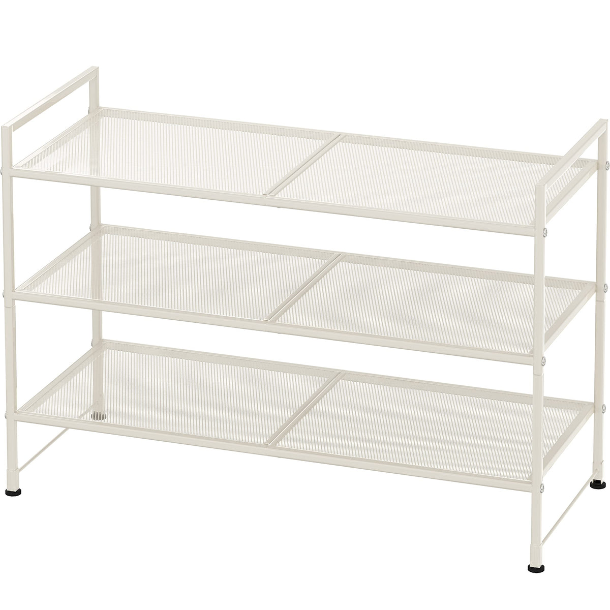 Simple Houseware front view of three-tier mesh shoe rack showing neat storage and accessibility