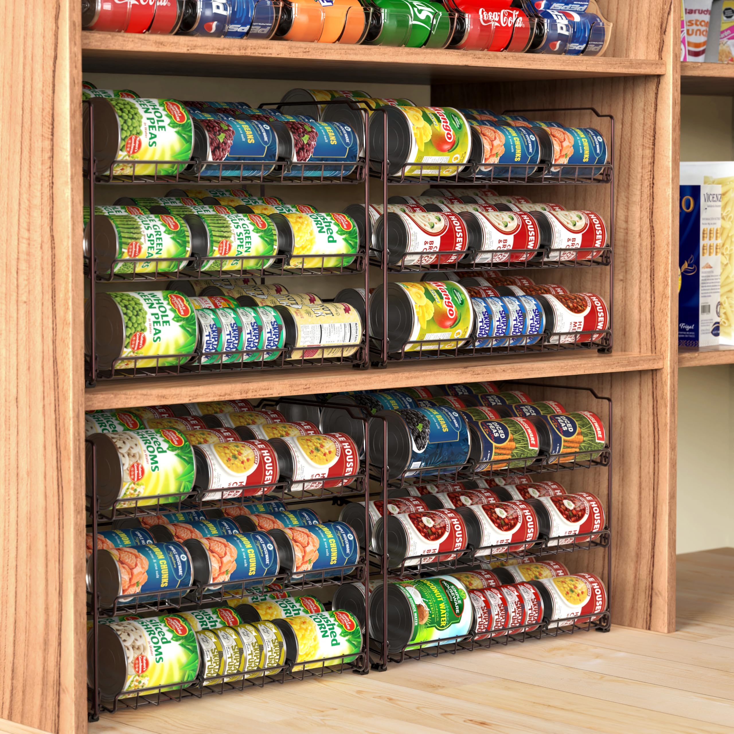 Simple Houseware adjustable dividers holding different jar sizes for flexible organization