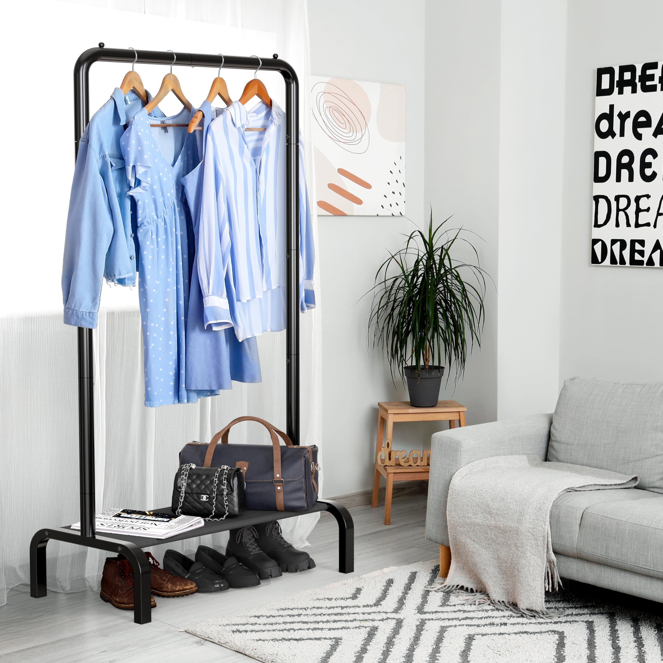 Simple Houseware assembled in a bedroom illustrating portable wardrobe extension