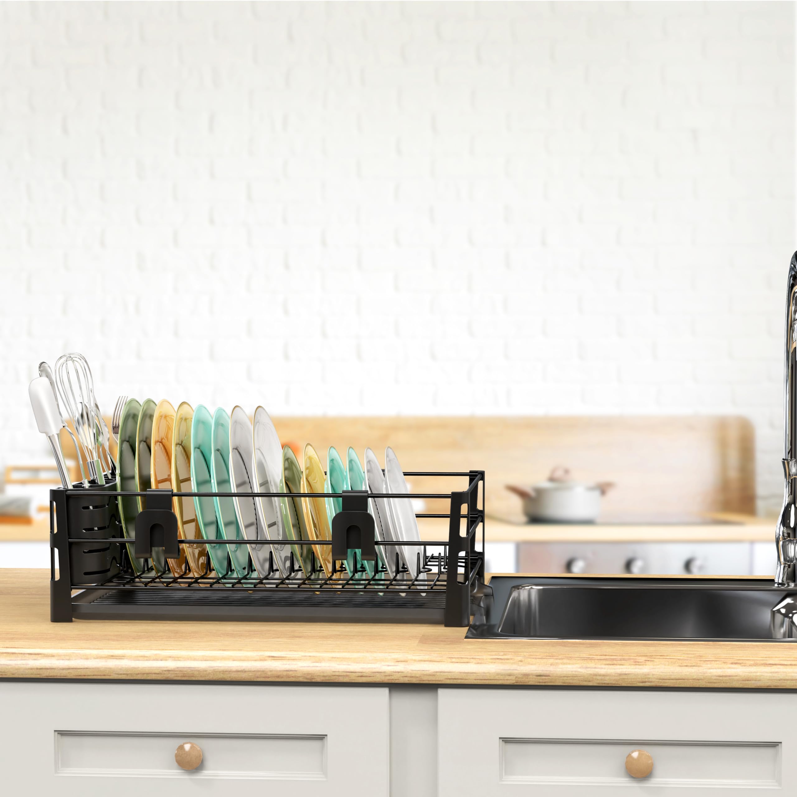 Simple Houseware rack assembled beside sink demonstrating practical countertop placement