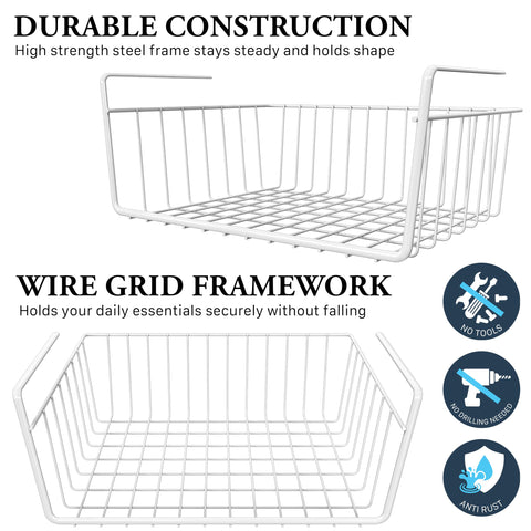 Simple Houseware under-shelf baskets installed in pantry for neat organization