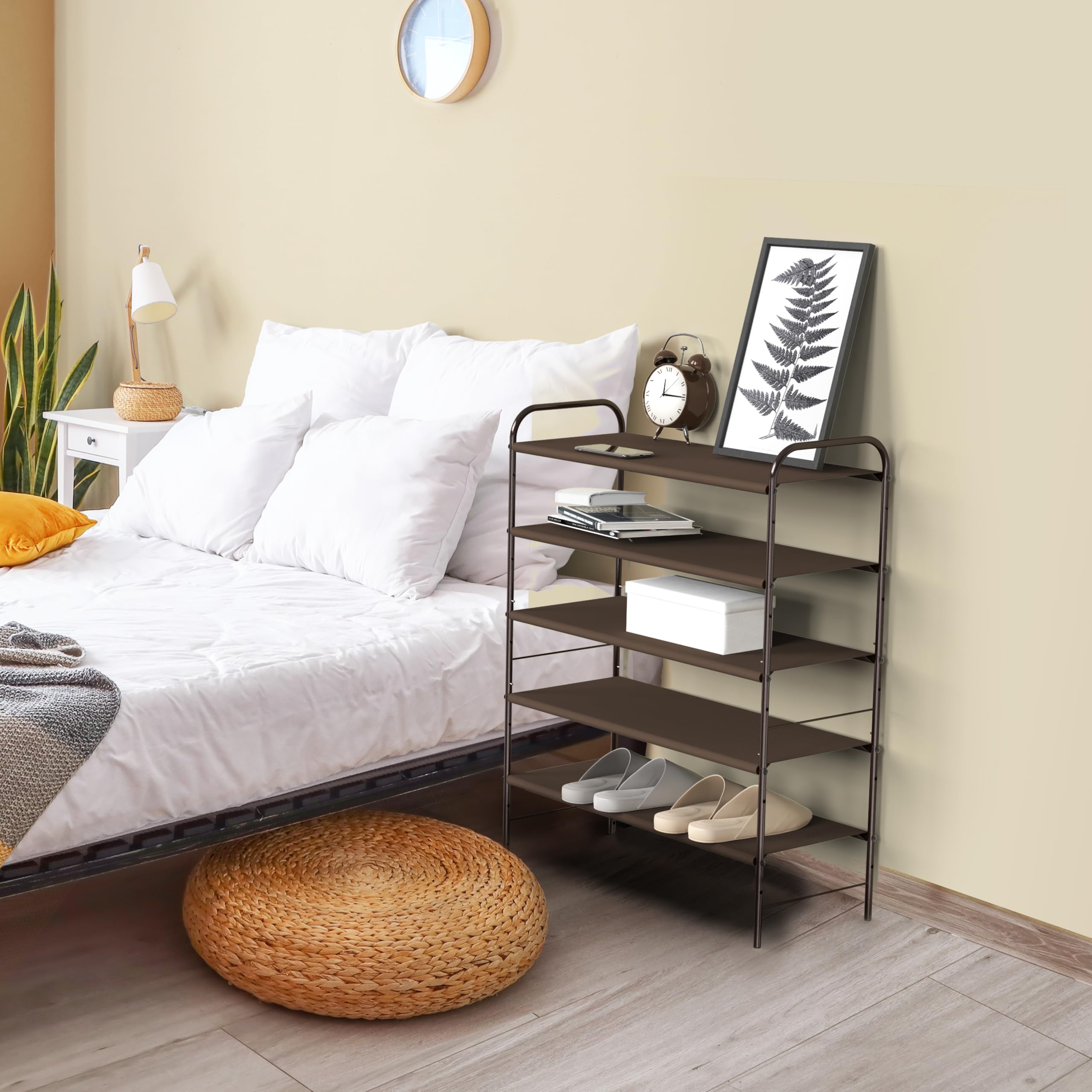 Simple Houseware bottom shelf holding slippers showing extra storage and convenient access