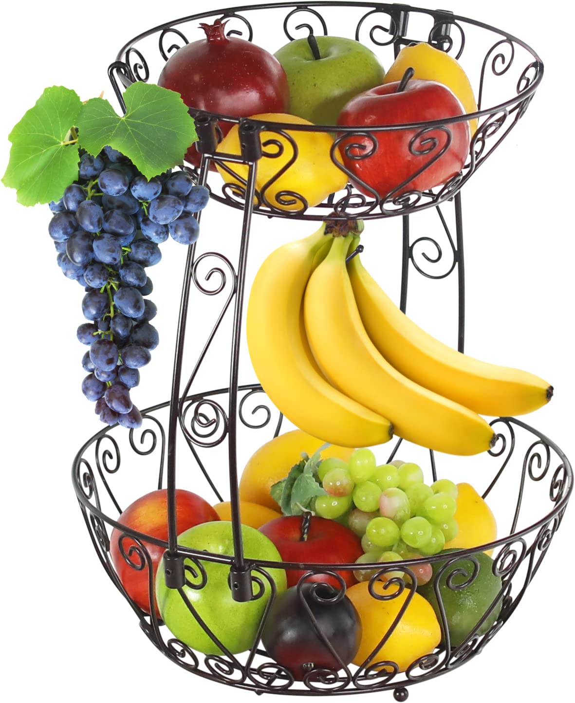 Simple Houseware front view of bronze two-tier fruit bowl shows organized storage benefits