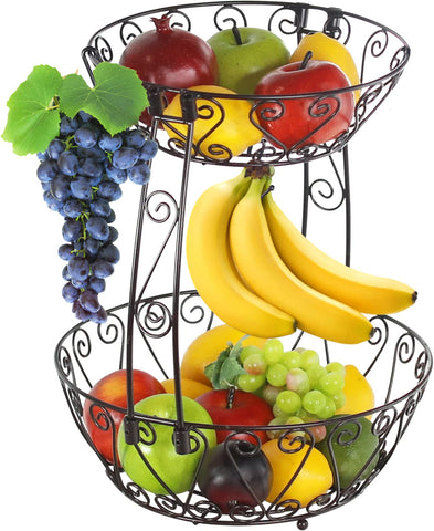 Simple Houseware front view of bronze two-tier fruit bowl shows organized storage benefits