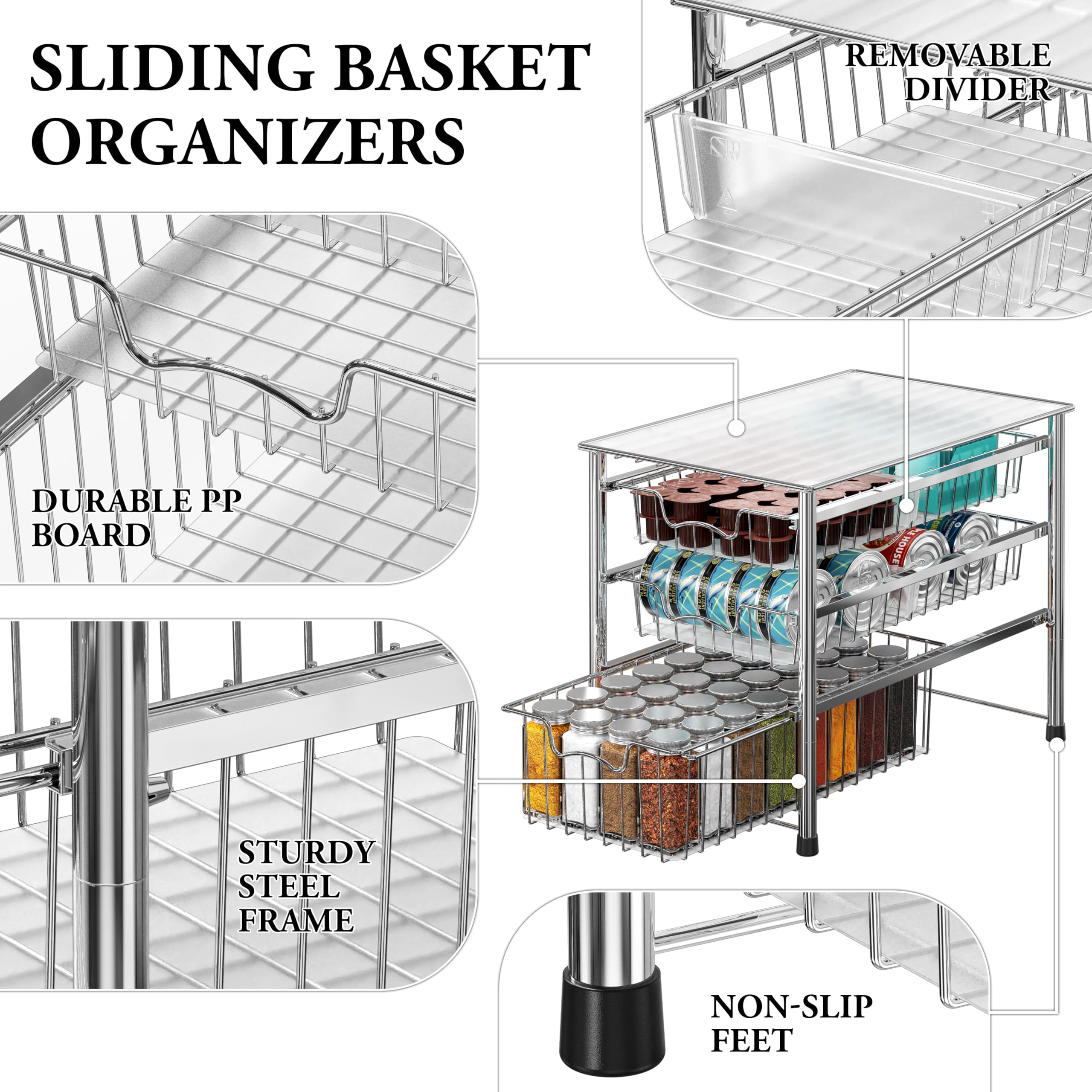 Simple Houseware wire baskets with translucent liners keeping items secure