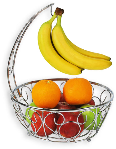 Simple Houseware chrome fruit bowl front view showing polished finish and capacity