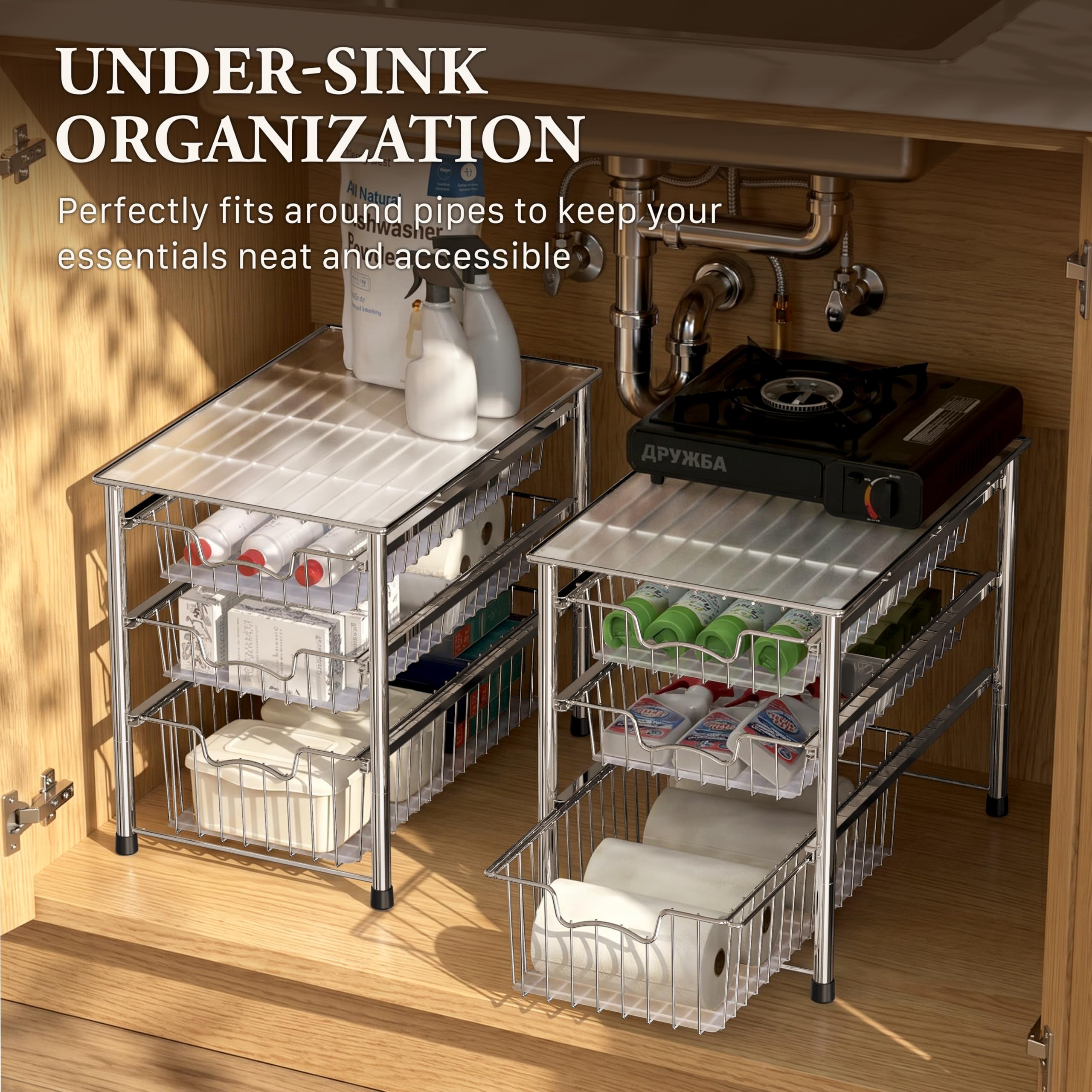 Simple Houseware inside bathroom cabinet storing toiletries for easy access