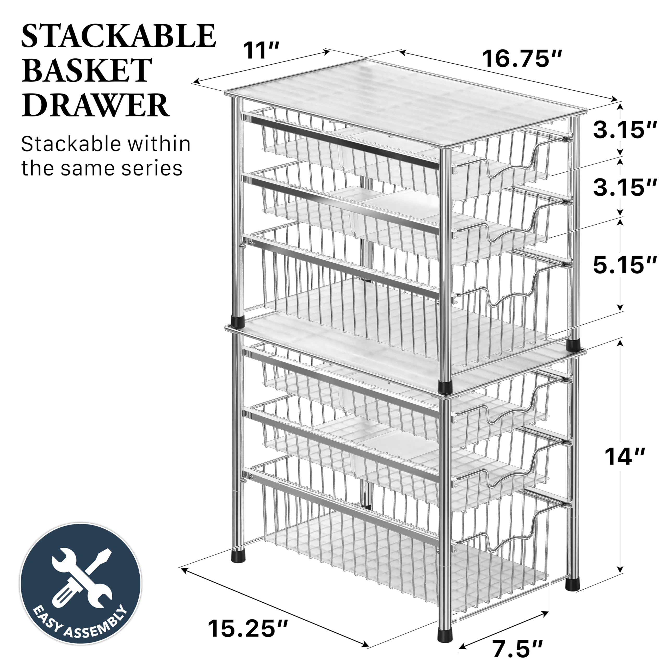 Simple Houseware close-up of top baskets highlighting smooth slide and handles