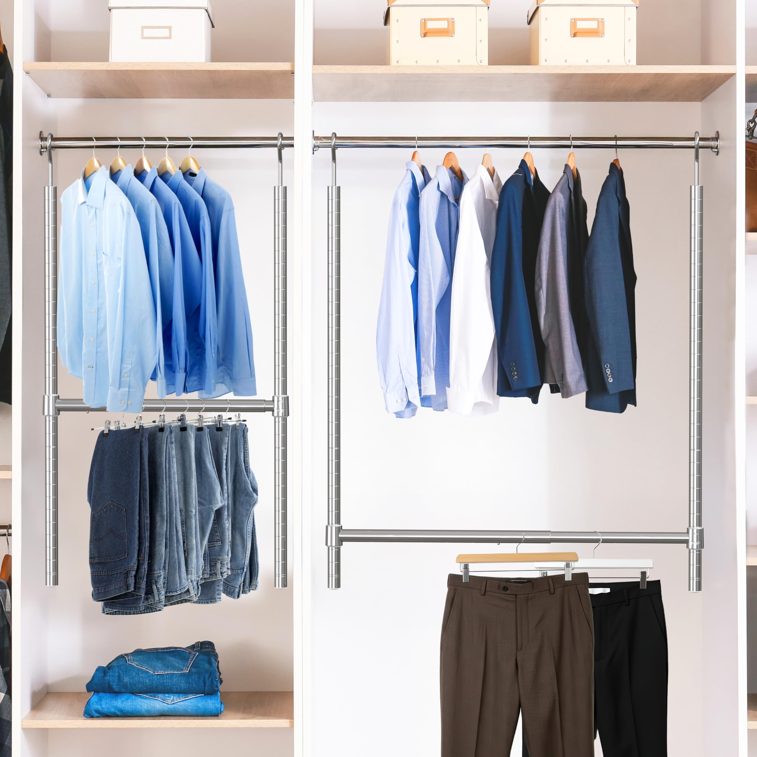 Simple Houseware mounted in closet over existing rod showing tool-free installation benefit