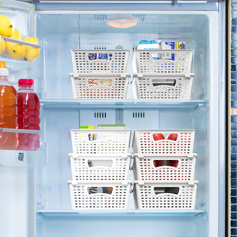 Simple Houseware baskets filled with pantry items for tidy kitchen storage