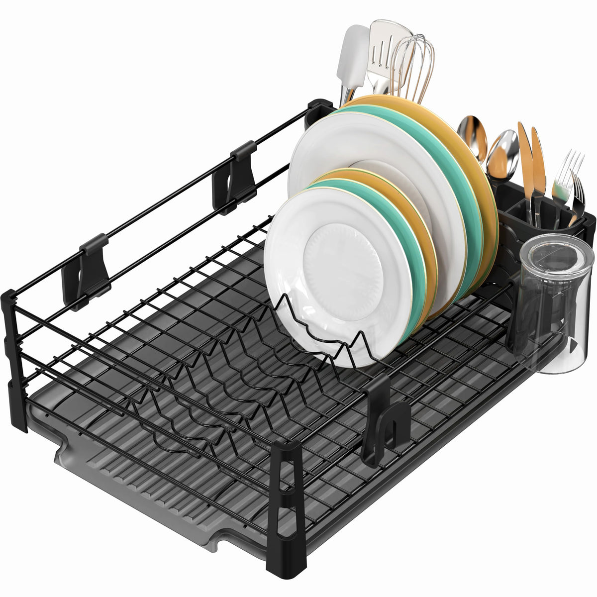 Simple Houseware front view of dish rack showing organized plates and space saving