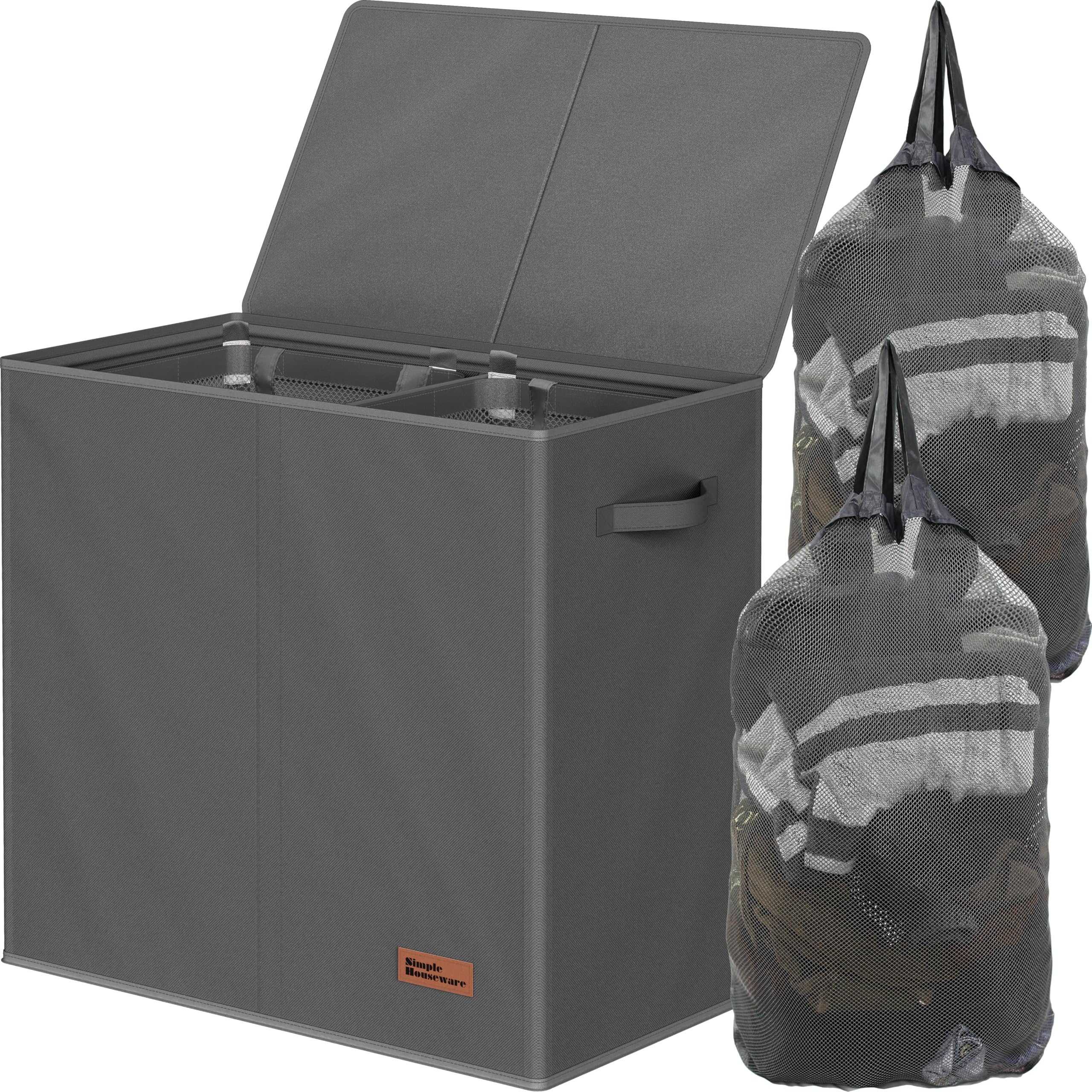 Simple Houseware front view showing dual compartments and sleek profile benefit: easy sorting