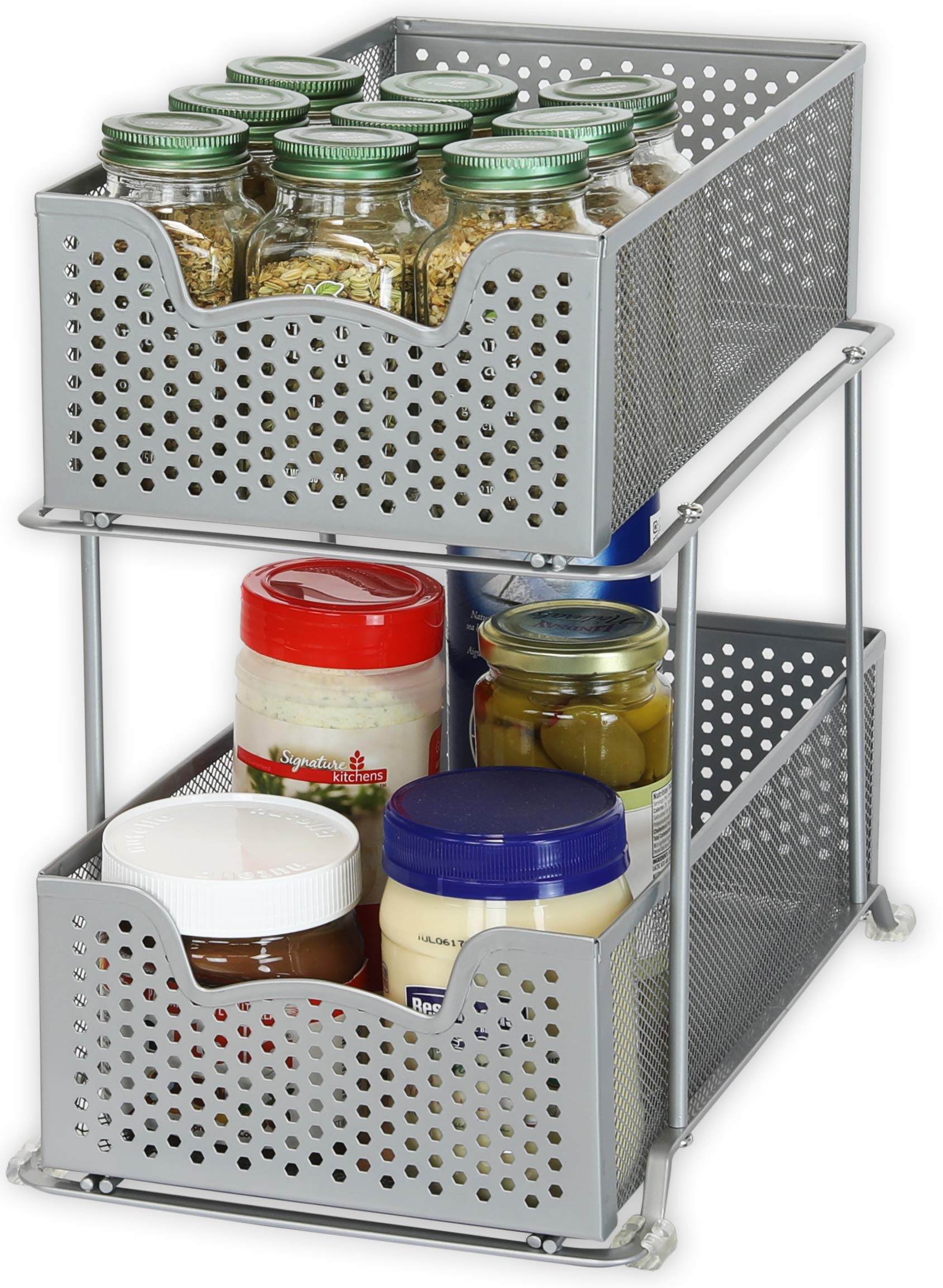 Simple Houseware drawer pulled out inside cabinet illustrating easy reach benefit
