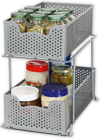 Simple Houseware drawer pulled out inside cabinet illustrating easy reach benefit