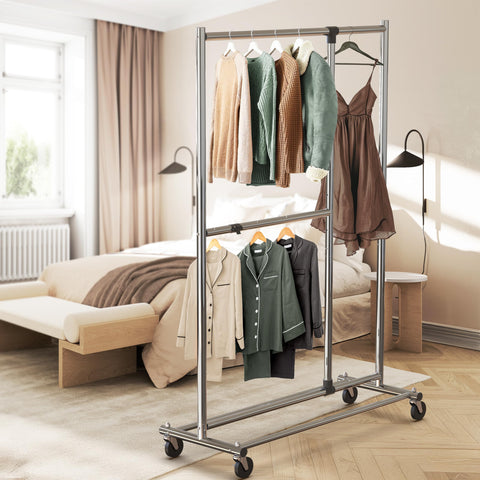 Simple Houseware middle bar extended to show adjustable width accommodating bulkier coats and more hangers